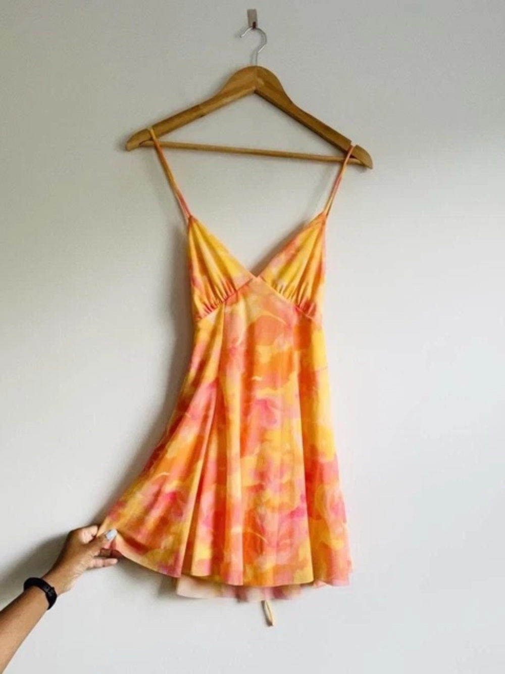 BNWT Zara Sunset Watercolor Slip Dress in Yellow & Pink